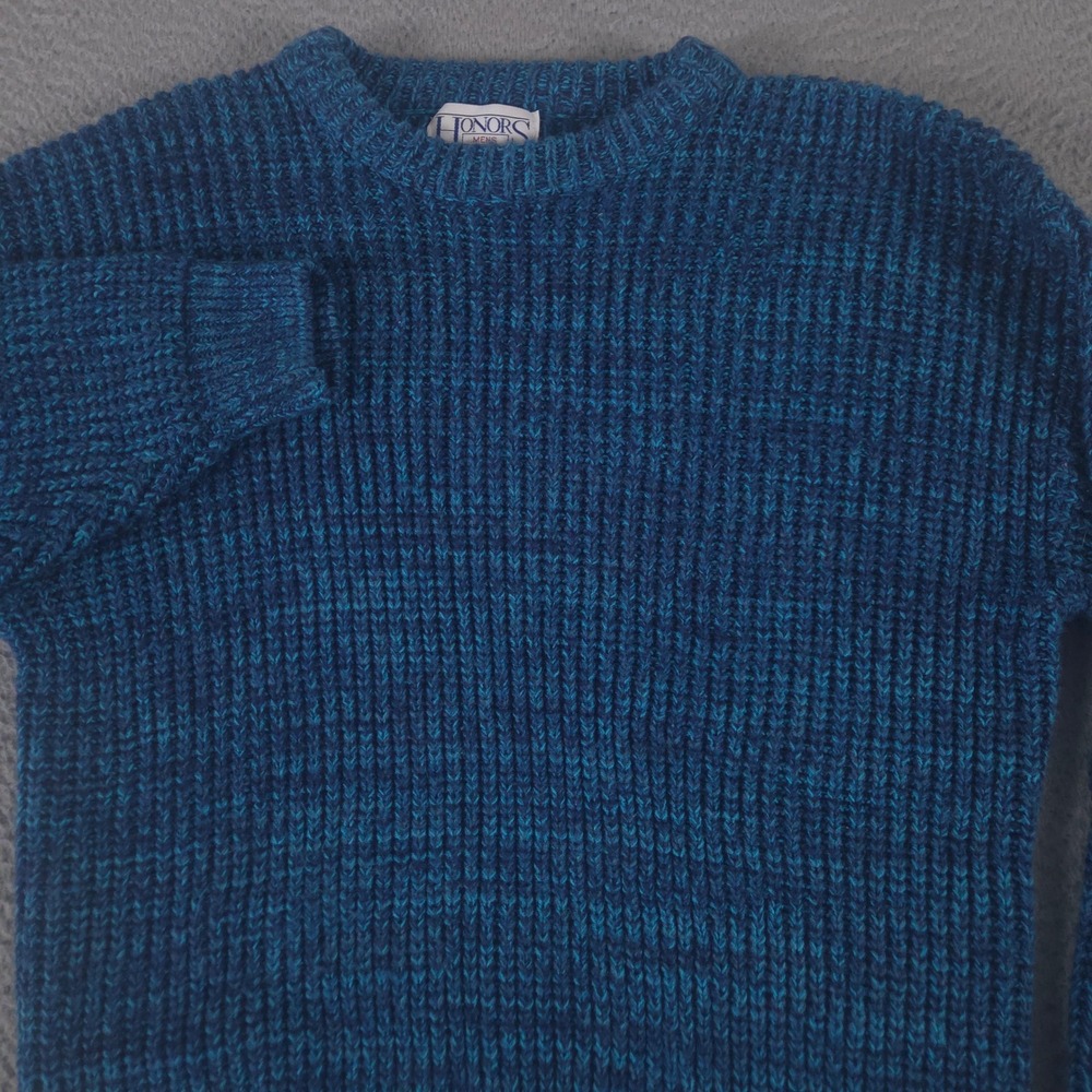 VINTAGE Honors Sweater Mens L Blue Ribbed Knit Crewneck Heavyweight 90s